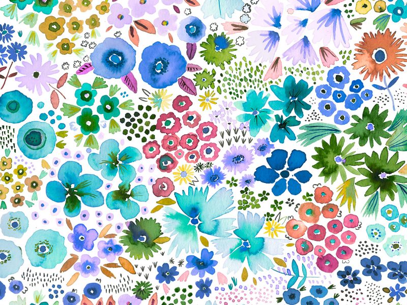 Ninola Design Watercolor Artful Little Flowers Blue